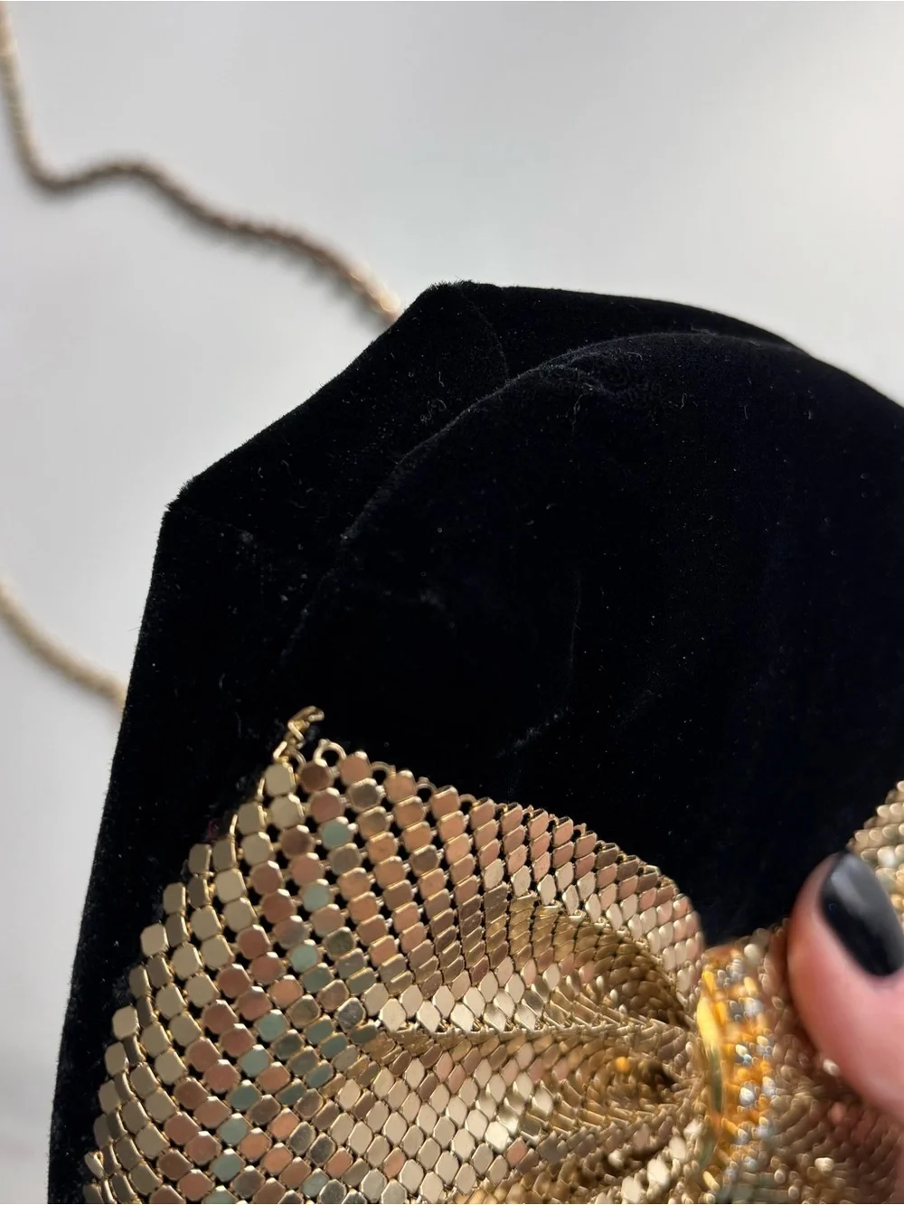 Vintage Gold Bow Evening Crossbody Bag - velvet Black